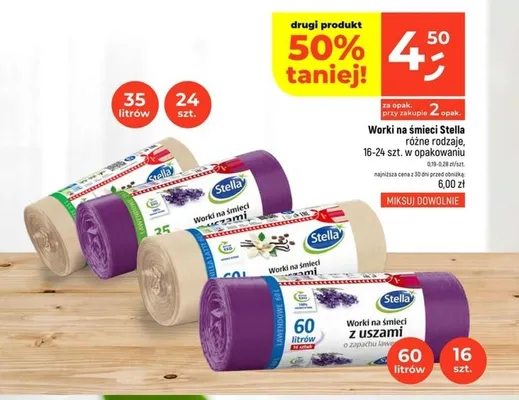 Worki na śmieci z uszami Stella 60 l promocja w Dealz