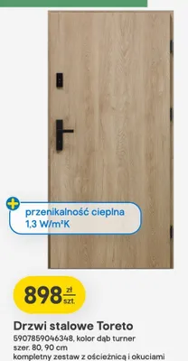 Drzwi stalowe Toreto kolor dąb turner szer. 80,90cm kompletny zestaw z ościeżnicą i okuciami promocja w Castorama