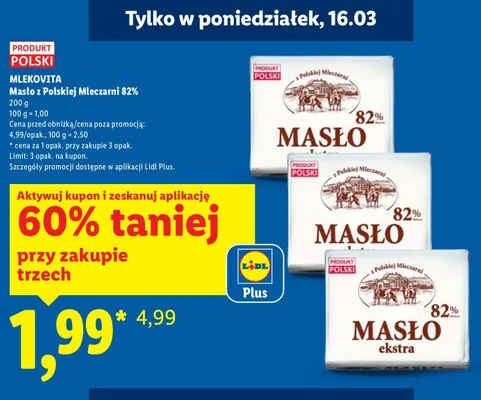 Masło z Polskiej Mleczarni 82% promocja w Lidl