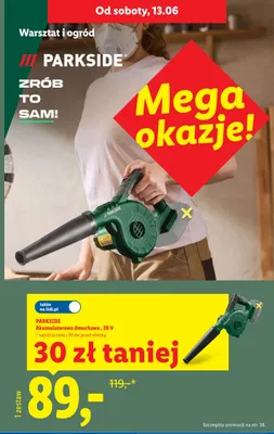 Akumulatorowa dmuchawa PARKSIDE 20V promocja w Lidl