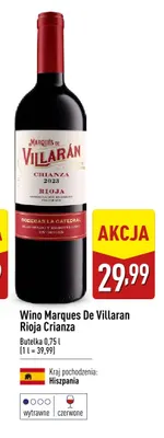 Wino czerwone wytrawne Marques De Villaran Rioja Crianza promocja w Aldi
