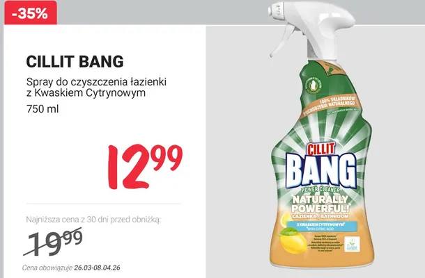 Spray do czyszczenia łazienki z Kwaskiem Cytrynowym Cillit Bang promocja w Rossmann