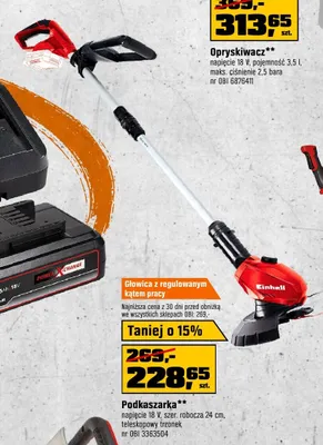 Podkaszarka Einhell napięcie 18V, szer. robocza 24cm, teleskopowy trzonek promocja w OBI