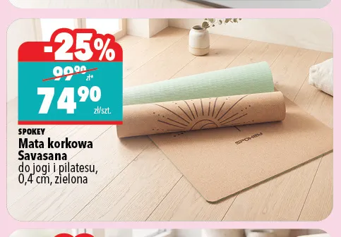 Mata korkowa Savasana do jogi i pilatesu 0,4 cm zielona Spokey promocja w Biedronka Home