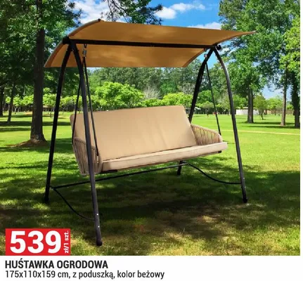 Huśtawka ogrodowa 175x110x159 cm, z poduszką, kolor beżowy promocja w Merkury Market