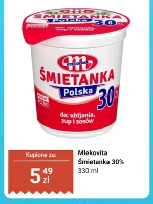 Śmietanka 30% Mlekovita promocja w Dino