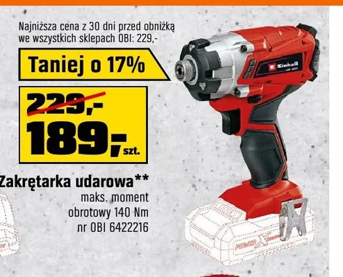 Zakrętarka udarowa akumulatorowa Einhell promocja w OBI