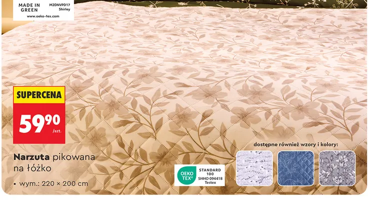 Narzuta pikowana na łóżko 220x200 cm promocja w Biedronka