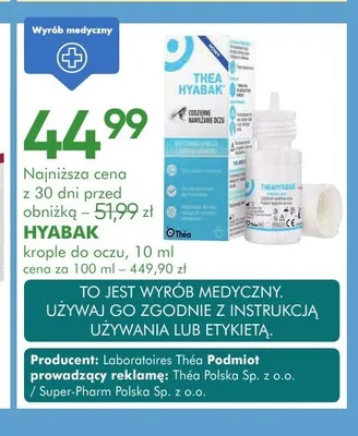 Krople do oczu Hyabak promocja w Super-Pharm