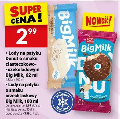 Lody na patyku o smaku orzech laskowy Big Milk promocja w Twój Market