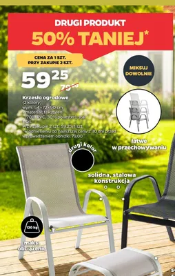 Krzesło ogrodowe wym. 54x72x90cm materiał: tekstylen (70% PVC, 30% poliester), stal maks. obciążenie 120kg promocja w Netto