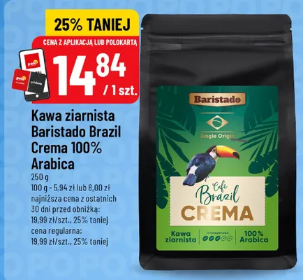 Kawa ziarnista Baristado Brazil Crema 100% Arabica promocja w POLOmarket
