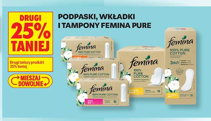 Podpaski Femina Pure Cotton Normal promocja w Biedronka