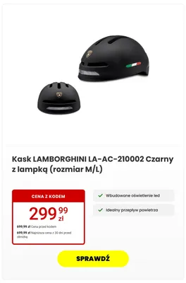 Kask Lamborghini Czarny z lampką promocja w Media Expert