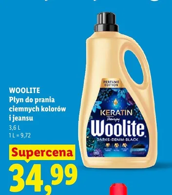 Płyn do prania ciemnych kolorów i jeansu Woolite Keratin Therapy Darks Denim Black Perfume Edition promocja w Lidl