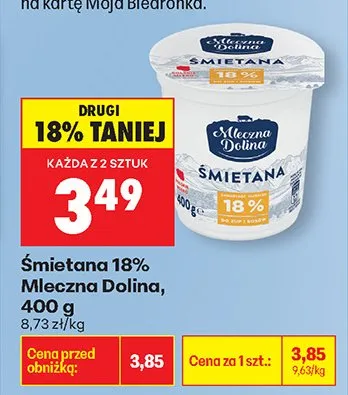 Śmietana 18% mleczna promocja w Biedronka