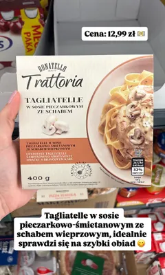 Tagliatelle w sosie pieczarkowo-śmietanowym ze schabem wieprzowym promocja w Biedronka