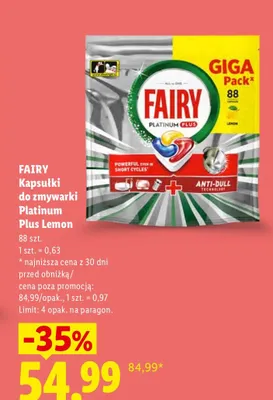 Kapsułki do zmywarki Fairy Platinum Plus Lemon promocja w Lidl