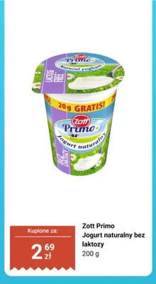 Jogurt naturalny bez laktozy Zott Primo promocja w Biedronka