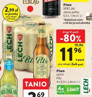 Piwo Lech Pils 4-pak 500ml promocja w Intermarche
