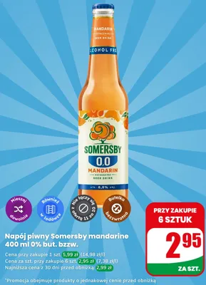 Napój piwny bezalkoholowy Somersby mandarine butelka bezzwrotna promocja w Dino
