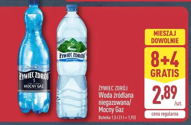 Woda źródlana Żywiec Zdrój Mocny Gaz promocja w Aldi