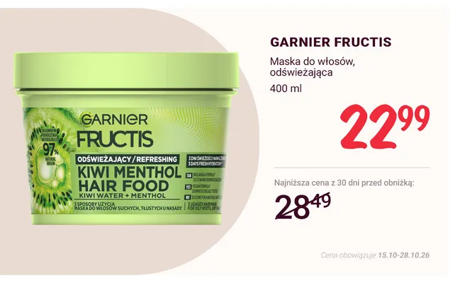 Maska do włosów odświeżająca Garnier Fructis promocja w Rossmann