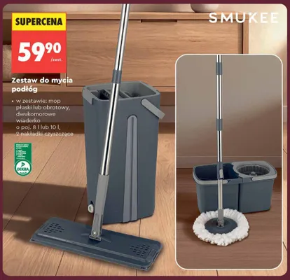 Zestaw do mycia podłóg z mopem obrotowym Smukee promocja w Biedronka