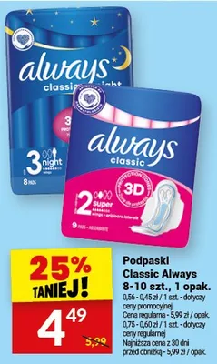 Podpaski Classic Always promocja w Twój Market