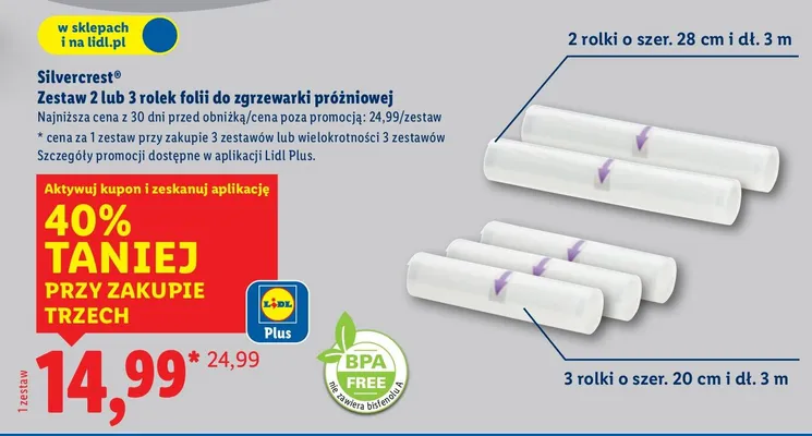 Zestaw 2 lub 3 rolek folii do zgrzewarki próżniowej promocja w Lidl