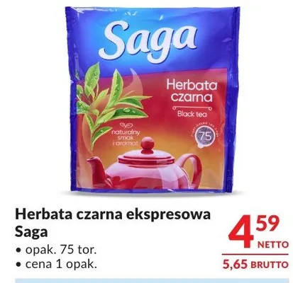 Herbata czarna ekspresowa Saga promocja w Makro