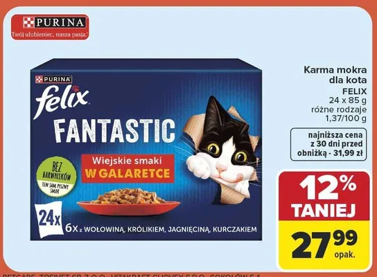 Karma mokra dla kota Felix Fantastic Wiejskie smaki w galaretce promocja w Carrefour