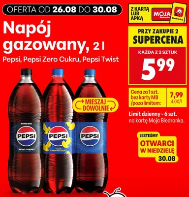 Napój gazowany Pepsi Zero Cukru promocja w Biedronka