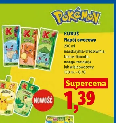 Napój owocowy mandarynka-brzoskwinia KUBUŚ promocja w Lidl
