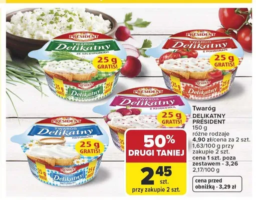 Twaróg Delikatny Président ze szczypiorkiem promocja w Carrefour Market