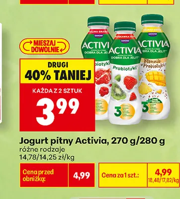 Jogurt pitny Activia truskawka kiwi promocja w Biedronka