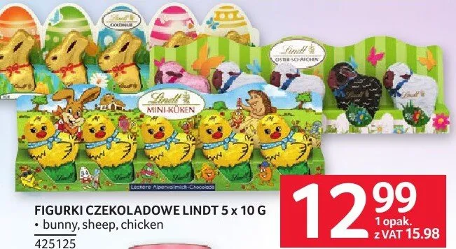 Figurki czekoladowe Lindt 5x10 g promocja w Selgros