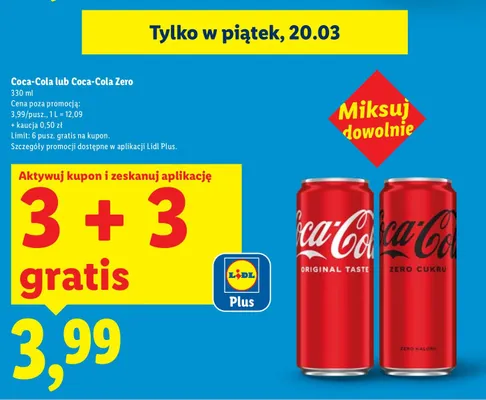 Napój Coca-ColaZero Cukru promocja w Lidl