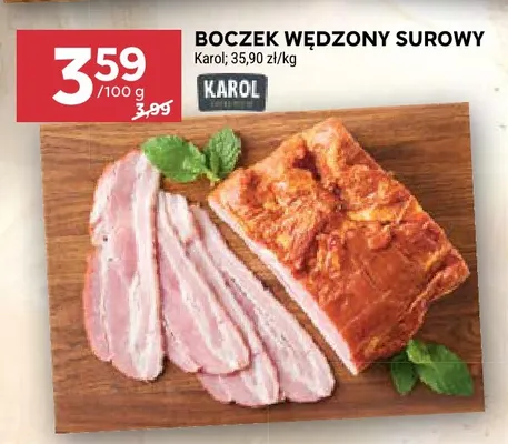 Boczek wędzony surowy Karol promocja w Stokrotka