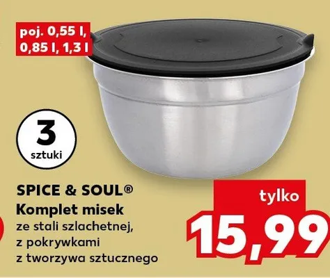 Komplet misek ze stali szlachetnej, z pokrywkami z tworzywa sztucznego promocja w Kaufland