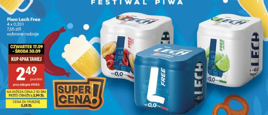 Piwo bezalkoholowe Lech Lime Mint 4-pak promocja w Delikatesy Centrum
