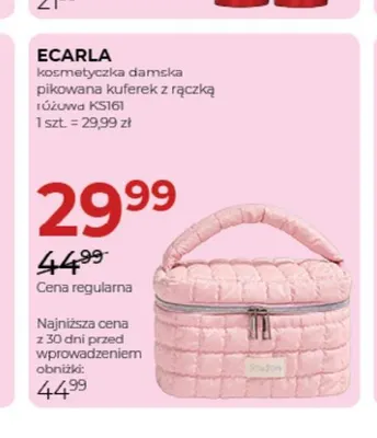 Kosmetyczka damska pikowana kuferek z rączką różowa KS161 Ecarla promocja w Drogerie Jawa