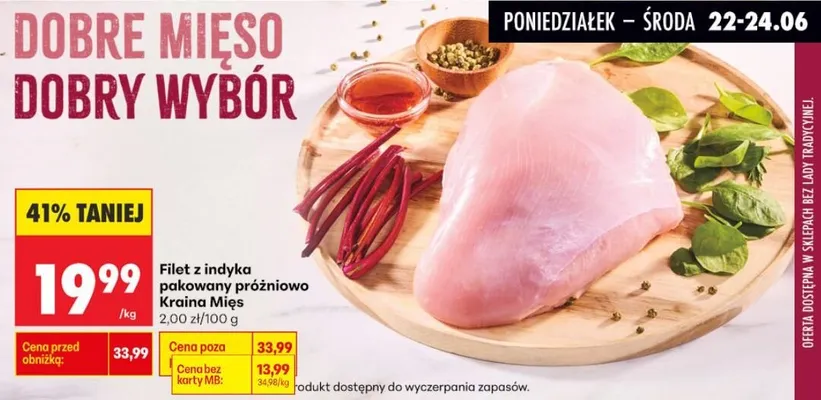 Filet z indyka pakowany próżniowo Kraina Mięs promocja w Biedronka