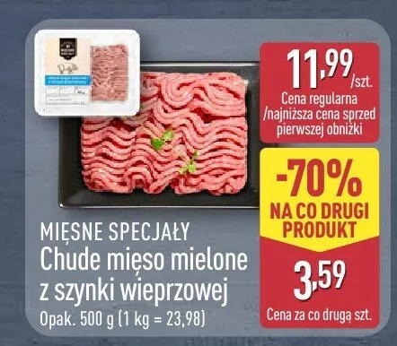 Chude mięso mielone z szynki wieprzowej promocja w Aldi