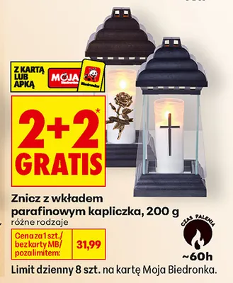 Znicz z wkładem parafinowym kapliczka promocja w Biedronka