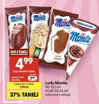 Lody na patyku Zott Monte promocja w Delikatesy Centrum
