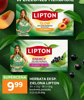 Herbata ekspresowa zielona Lipton brzoskwinia promocja w Stokrotka
