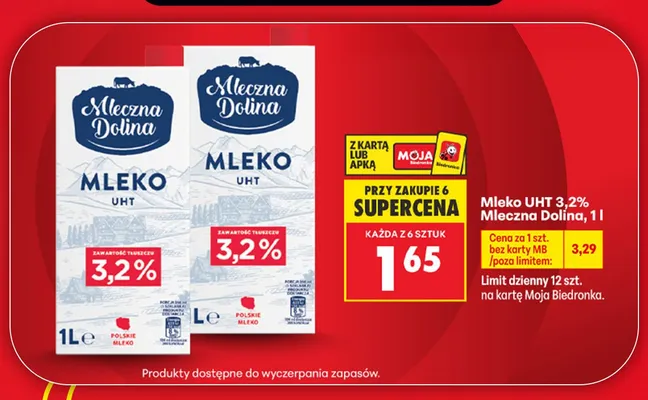Mleko UHT 3,2% Mleczna Dolina promocja w Biedronka