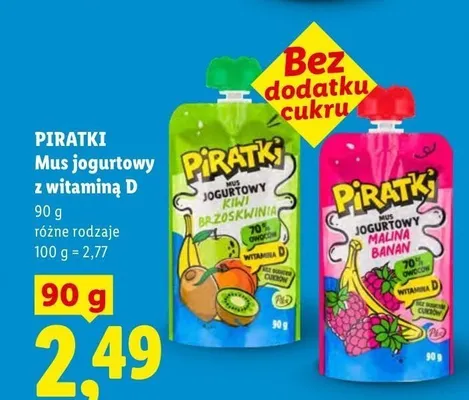 Mus jogurtowy z witaminą D Piratki kiwi brzoskwinia promocja w Lidl