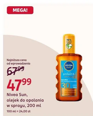 Olejek do opalania w sprayu Nivea Sun Protect & Bronze SPF30 promocja w Rossmann